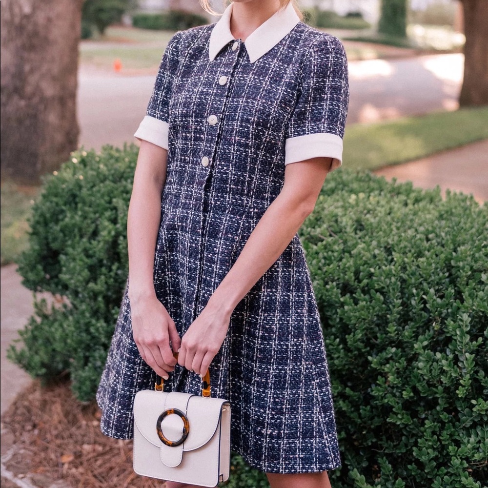 Gal Meets Glam Leslie Boucle Tweed Dress
